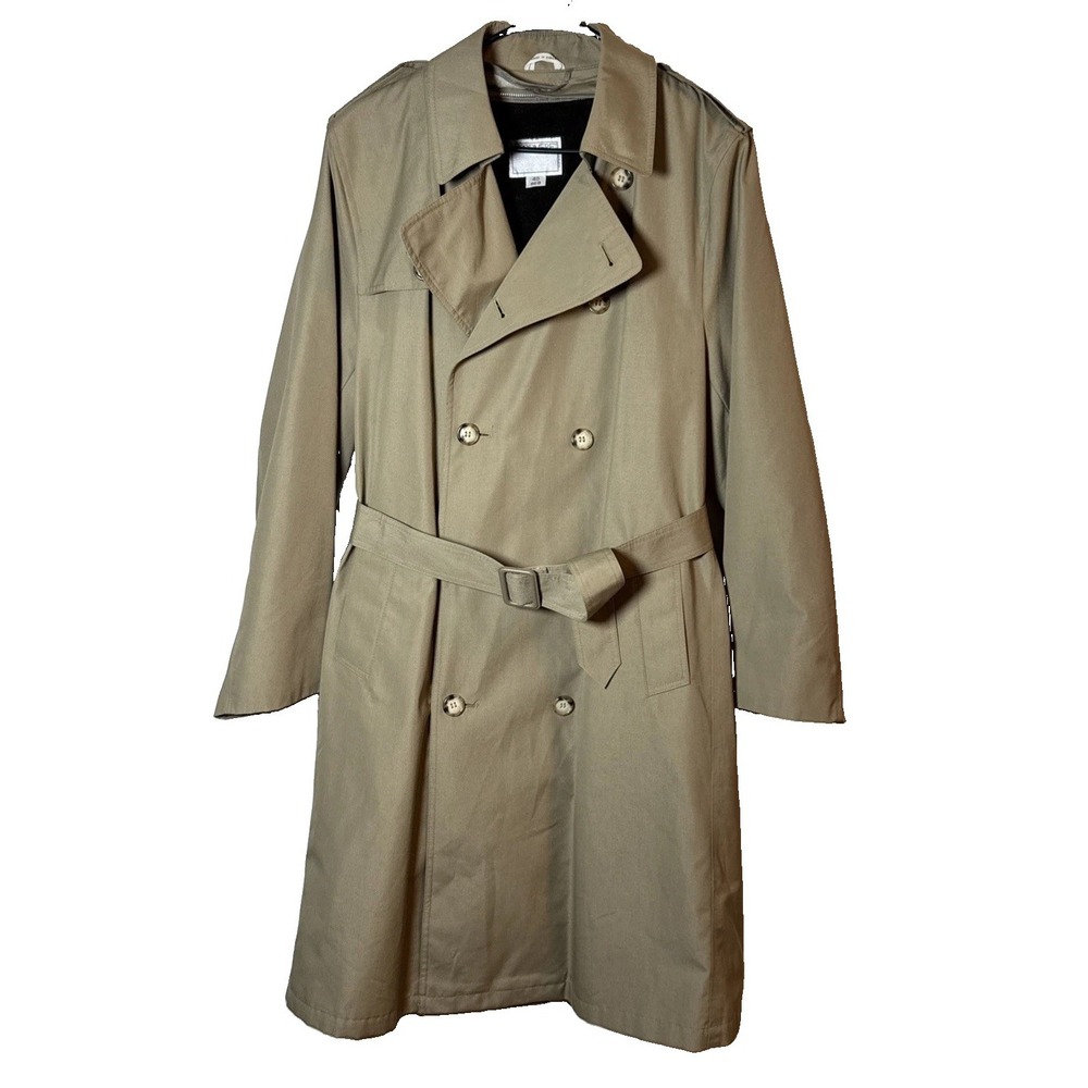 VTG Woodmere Trench Coat Men 40R Tan Belted Double Breasted Removable Liner